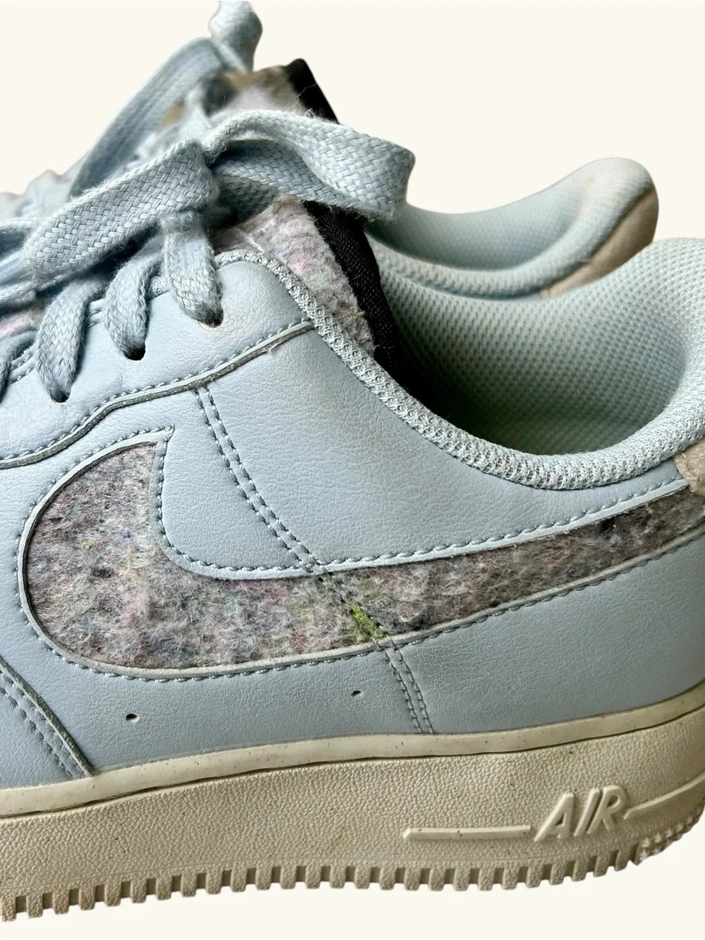 Nike AF1 Next Nature Light Blue Recycled Wool/Felt Swoosh Women’s 7.5